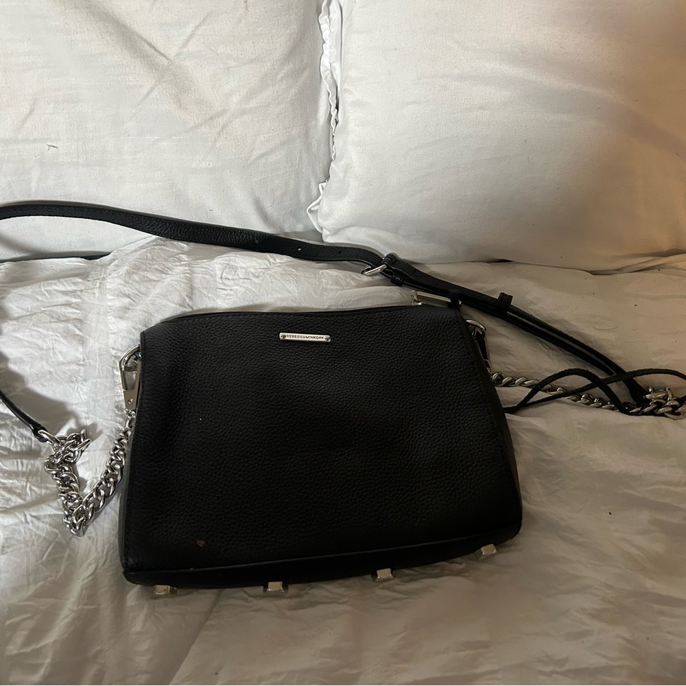 REBECCA MINKOFF Mini 5 Zip Moto Camera Bag Black Leather Crossbody MSRP $198